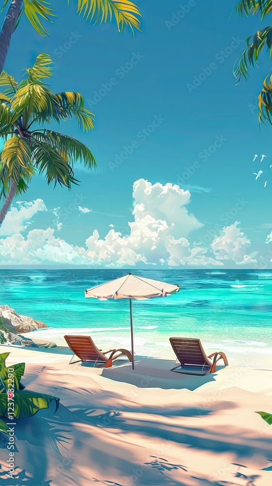 Tranquil Beach with White Sand and Turquoise Water. AI generated illustration