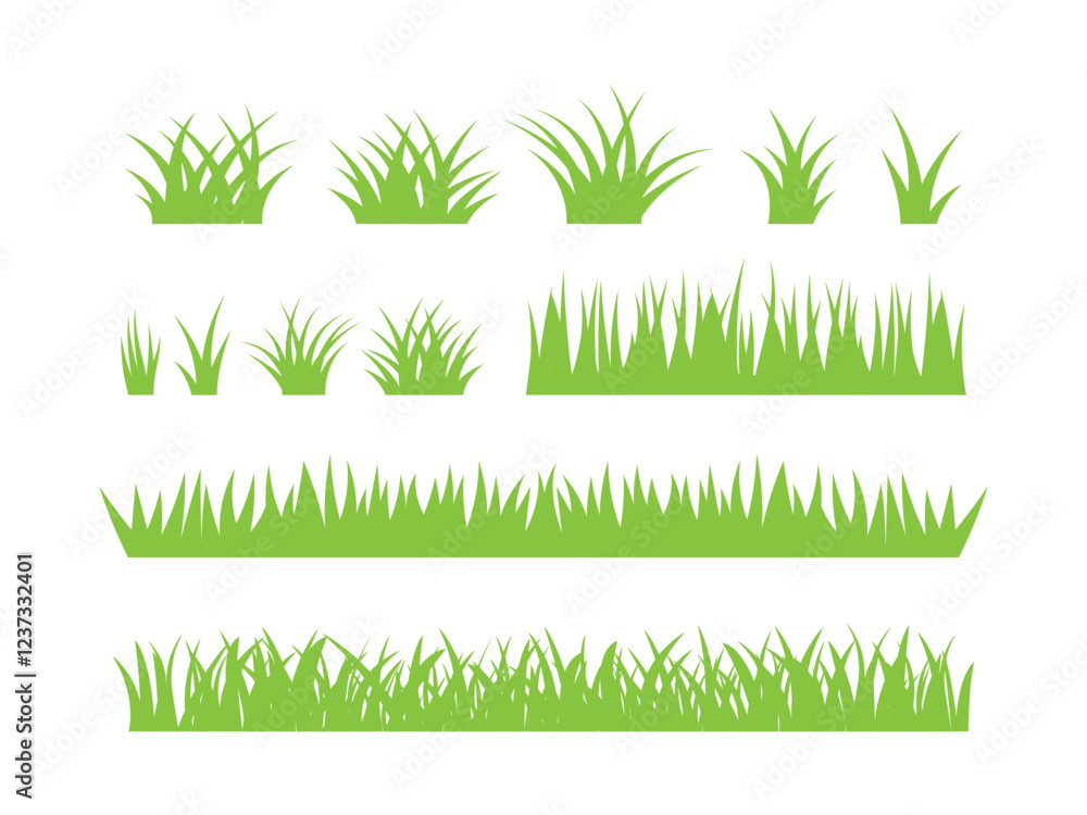 Grass. Collection of grass vector illustrations in flat style. green leaf. Set of green grass designs isolated on white background. flat vector illustration.