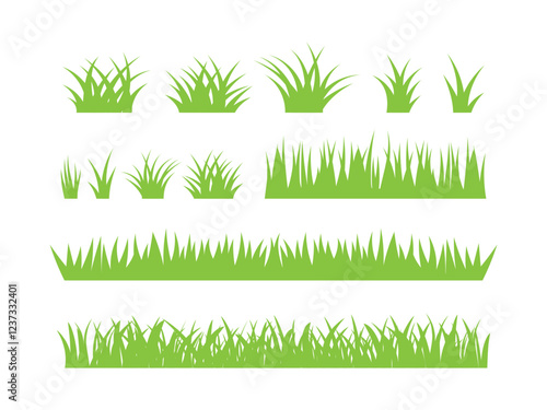 Grass. Collection of grass vector illustrations in flat style. green leaf. Set of green grass designs isolated on white background. flat vector illustration.