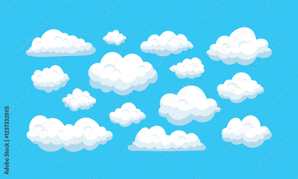 Collection of white cloud illustrations. Set of cartoon cloud in a flat design. White cloud collection. Collection of white cloud illustrations. Set of cartoon cloud in a flat design. White cloud collection.