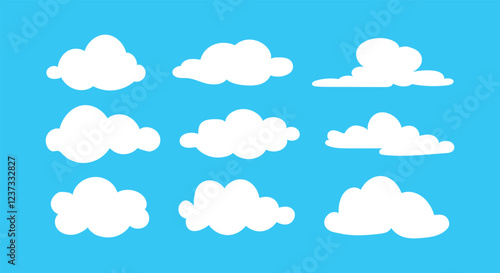 Set of cartoon cloud in a flat design. White cloud collection.