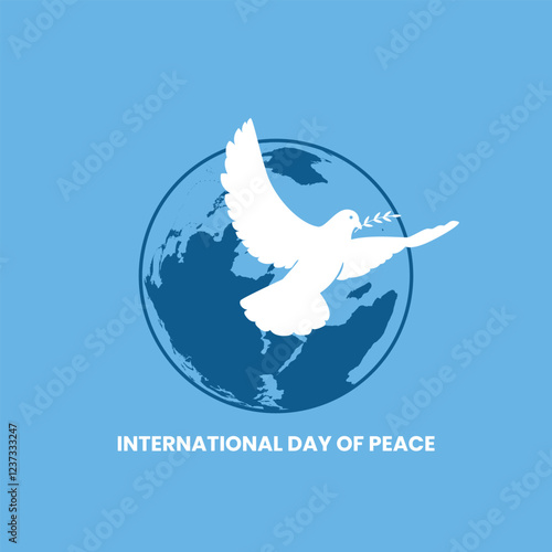International Day of Non-Violence vector. International Day Of Peace. Dove of Peace vector. Planet Earth with a Dove icon. Silhouette of a dove on a blue background. Important day.