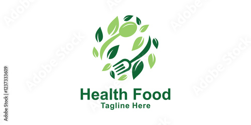 logo design combination of spoon and leaf, symbol for healthy food, nature, meal, eat, organic, icon, idea, creative.