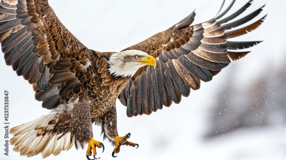 Obraz premium A bald eagle with its wings spread wide, talons extended. AI generative. .