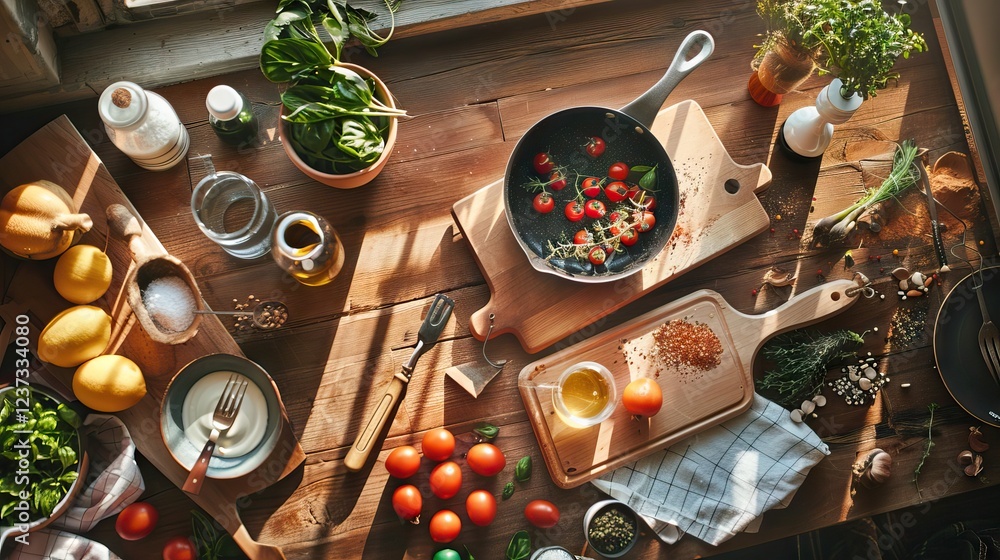 vegetables on the kitchen table, preparation for cooking. AI generated illustration