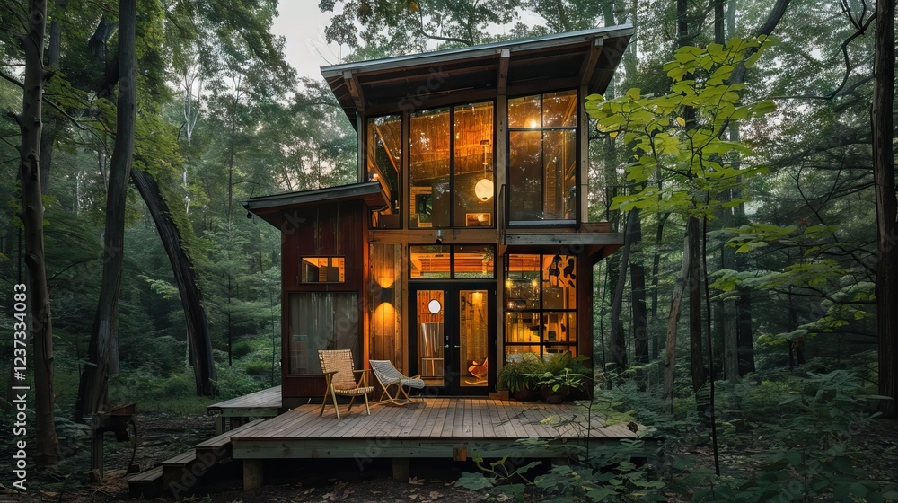 Embrace the Wild Beauty: Rustic Mountain Home in a Lush Forest. AI generated illustration Embrace the Wild Beauty: Rustic Mountain Home in a Lush Forest. AI generated illustration