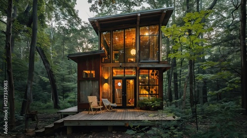 Obraz na płótnie Embrace the Wild Beauty: Rustic Mountain Home in a Lush Forest. AI generated illustration w salonie