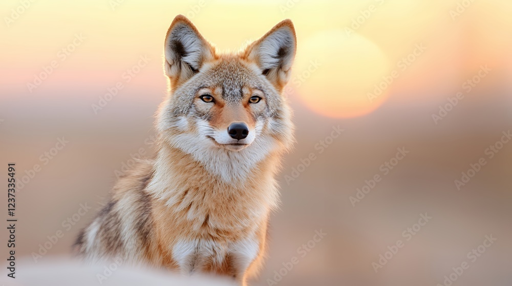 Obraz premium Coyote sunset portrait, wildlife, prairie, calm