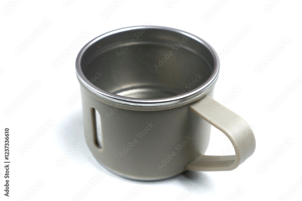 metal cup on white background
