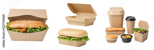 Assorted Takeout Food Packaging Options Isolated on transparent background