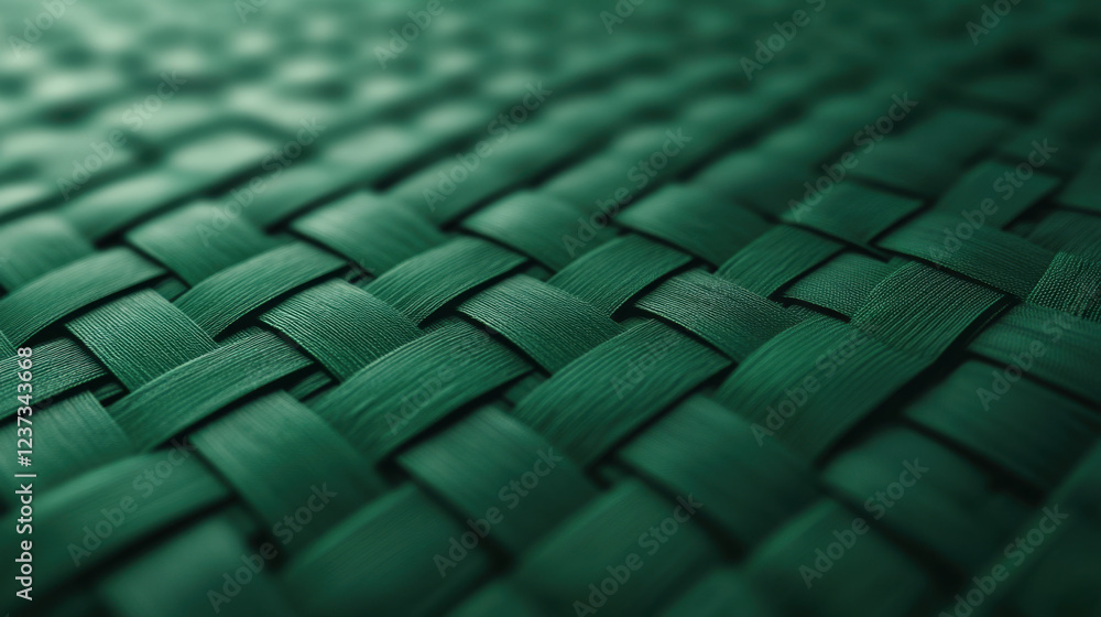 Fototapeta premium Woven green synthetic fabric texture, showcasing intricate patterns and depth. close up view highlights craftsmanship and design, perfect for various applications
