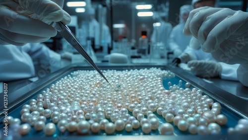 Scientists Examining Pearls in a High-Tech Laboratory