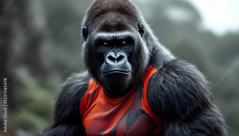 Powerful Gorilla in Orange Athletic Wear Powerful Gorilla in Orange Athletic Wear