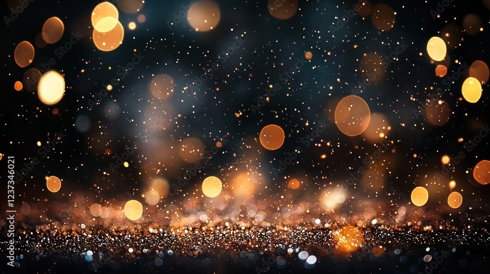 Fototapeta premium Dark Background with Golden Glitter and Sparkling Lights