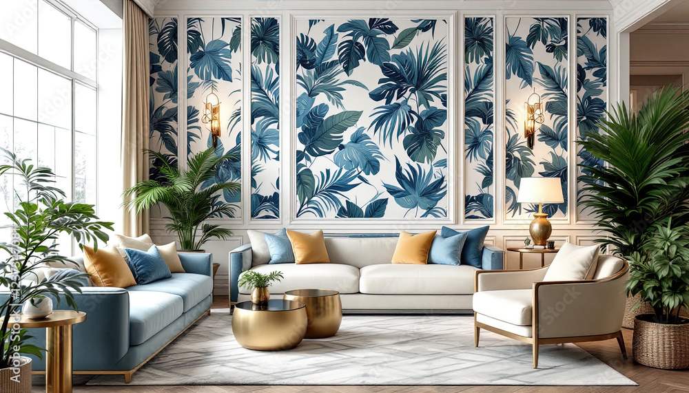 Fototapeta premium Elegant Hotel Living Room Tropical Interior with Classic Charm