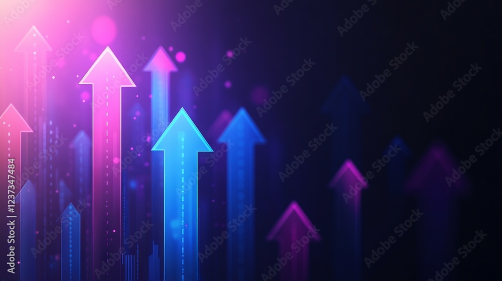 Upward Arrows on Dark Background with Blue and Purple for Business Growth Concept - AI generated illustration Upward Arrows on Dark Background with Blue and Purple for Business Growth Concept - AI generated illustration
