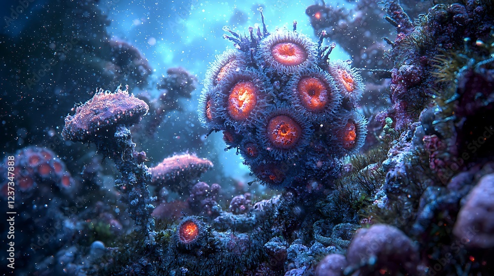 Fototapeta premium Alien Fungi Ecosystem Undersea.