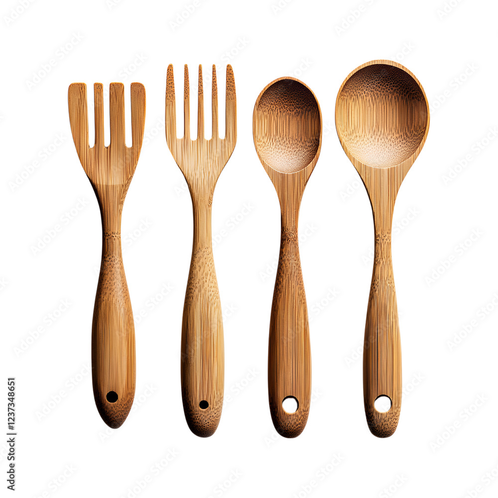 Eco-Friendly Bamboo Serving Utensils Set Isolated on Transparent Background Eco-Friendly Bamboo Serving Utensils Set Isolated on Transparent Background