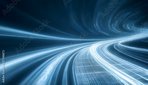 Abstract Blue Light Trails Swirling Path Design
