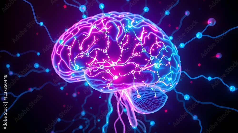 Futuristic Neural Network Brain Interface with Neon Synapses and Data Nodes Futuristic Neural Network Brain Interface with Neon Synapses and Data Nodes