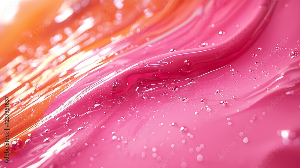 Close-up of blended pink and orange liquid, abstract texture. Possible use Makeup product advertisement. Close-up of blended pink and orange liquid, abstract texture. Possible use Makeup product advertisement.