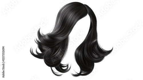 Long black wavy hair isolated on transparent background