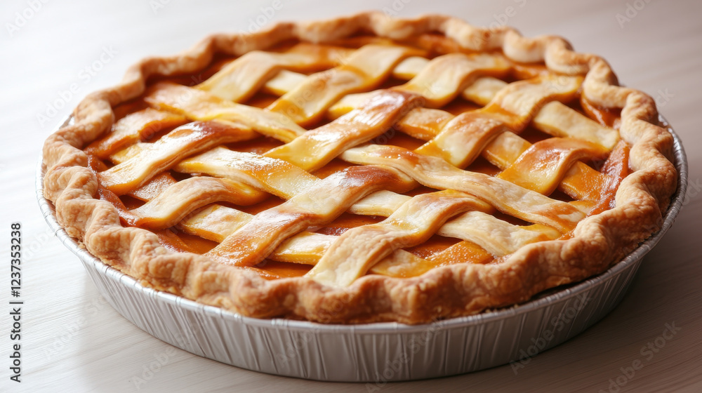 Delicious pumpkin pie with golden lattice crust, perfect for Thanksgiving celebrations. warm, inviting aroma and rich flavor make it seasonal favorite Delicious pumpkin pie with golden lattice crust, perfect for Thanksgiving celebrations. warm, inviting aroma and rich flavor make it seasonal favorite