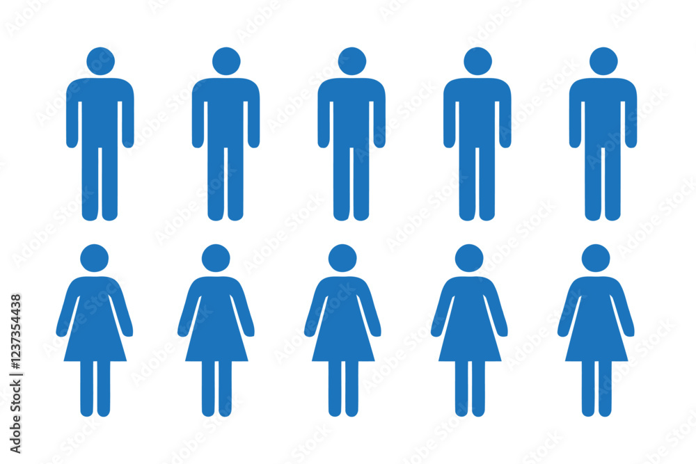 Flat style vector illustration of blue man and woman universal bathroom icons conveying people Flat style vector illustration of blue man and woman universal bathroom icons conveying people