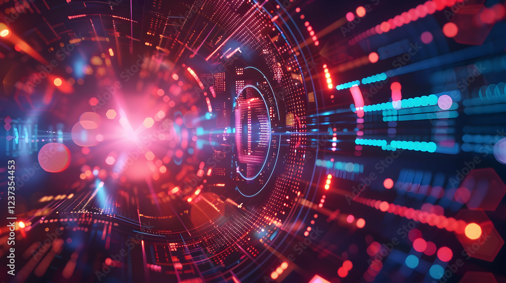Obraz premium Abstract digital visualization with vibrant colors and light effects, representing technology concepts.
