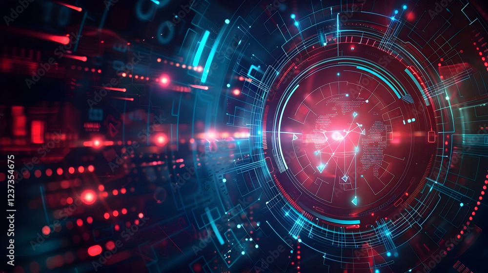 Obraz premium A futuristic digital interface with glowing elements and data patterns.