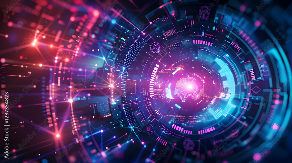 Fototapeta premium Abstract digital design with vibrant colors and futuristic elements.