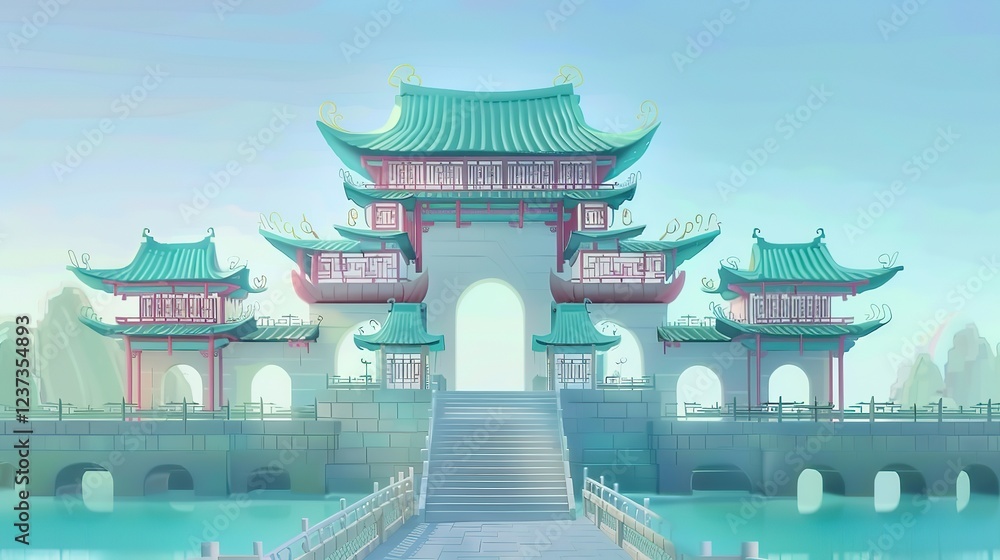 Obraz premium Mountns_digital_painting_ancient_chinese_architect