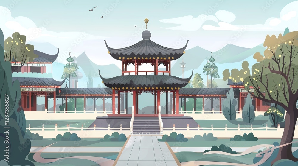 Obraz premium _Pagoda_digital_painting_ancient_chinese_architectu_