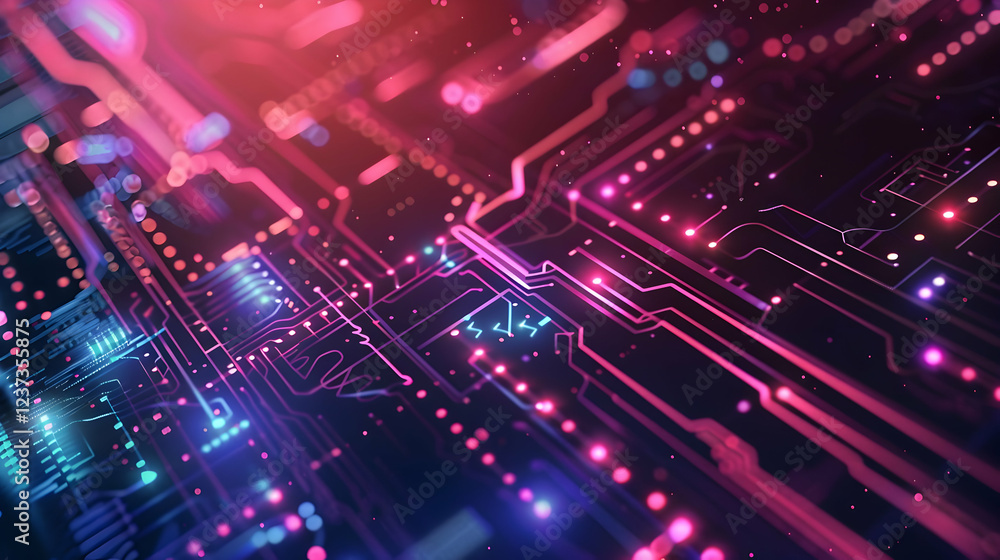 Abstract digital circuit design with vibrant colors and intricate patterns. Abstract digital circuit design with vibrant colors and intricate patterns.