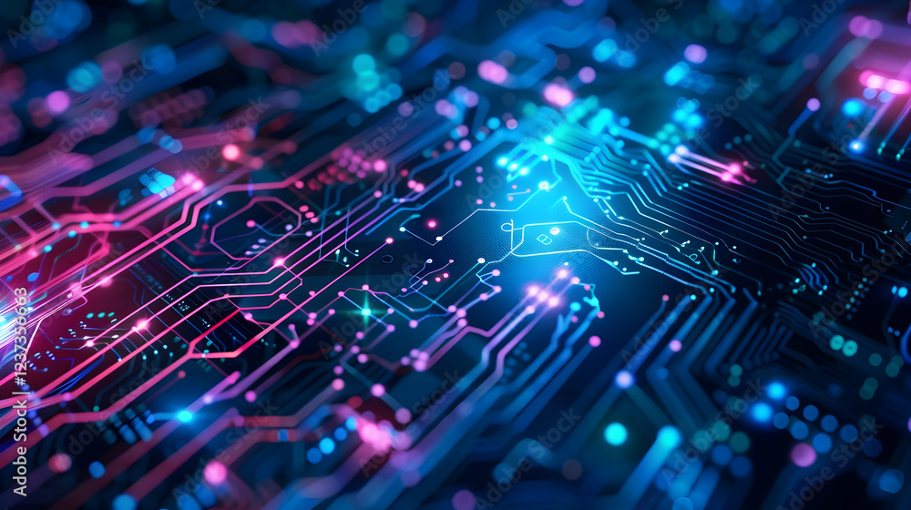 Abstract digital interface with glowing lines and circular elements representing technology. Abstract digital interface with glowing lines and circular elements representing technology.