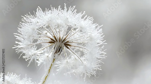 Frozen dandelion seed head in winter. photo