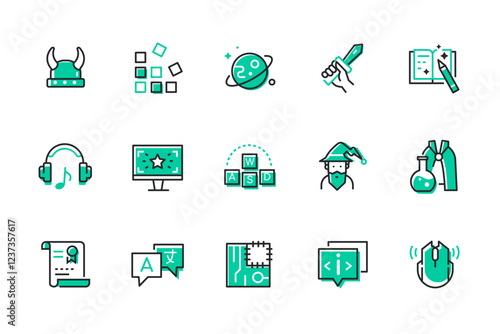 Role playing games - set of line design style icons