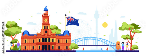 Town Hall building in Australia - modern colored vector illustration