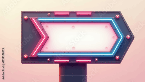 Street advertising billboard retro. Realistic 3d sign with neon lights. Blank light background for your text, publicity, promotion. The frame and arrow box. Vector illustration