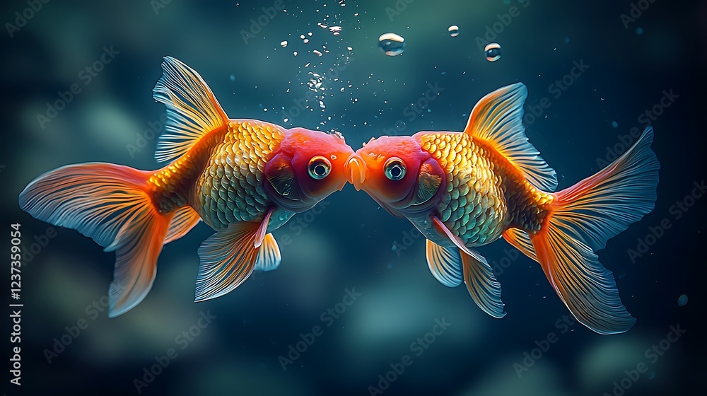 Fototapeta premium Goldfish Kissing in Aquarium.