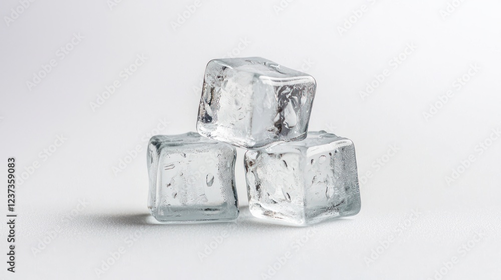 Three Clear Ice Cubes on White Background Three Clear Ice Cubes on White Background