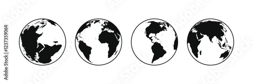 Globe planet vector set. Earth continents silhouette.