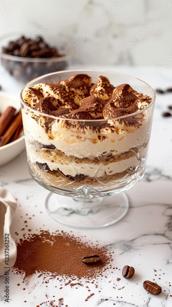 Tiramisu cake dessert served with coffee, biscuit and cocoa as ingredients on a bright white background. One piece. AI generated illustration Tiramisu cake dessert served with coffee, biscuit and cocoa as ingredients on a bright white background. One piece. AI generated illustration