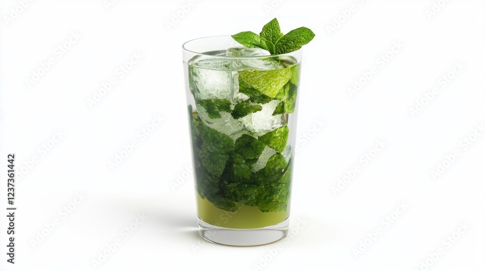 Refreshing Mint Lime Cocktail with Ice in Highball Glass Refreshing Mint Lime Cocktail with Ice in Highball Glass