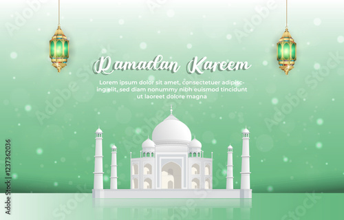 ramadan kareem template banner with beautiful islamic ornament with green background design 12