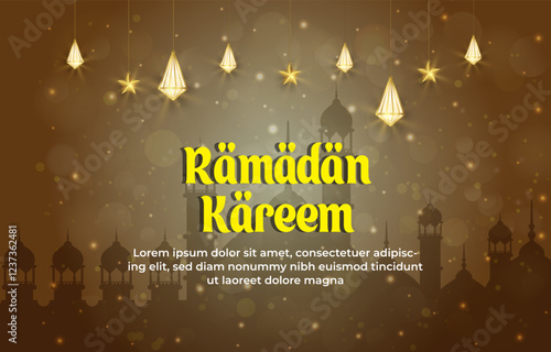 ramadan kareem template banner with beautiful islamic ornament with brown background design 7