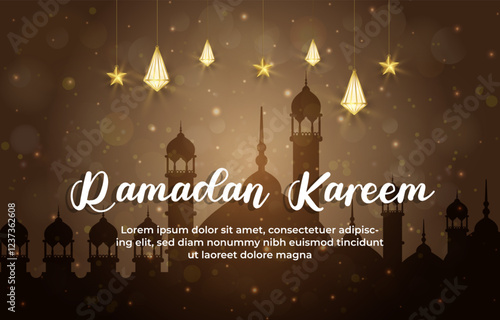 ramadan kareem template banner with beautiful islamic ornament with brown background design 8