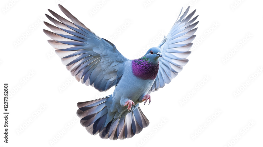 Obraz premium Pigeon flying with open wings on transparent background