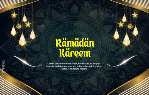 ramadan kareem template banner with beautiful islamic ornament with green background design 11