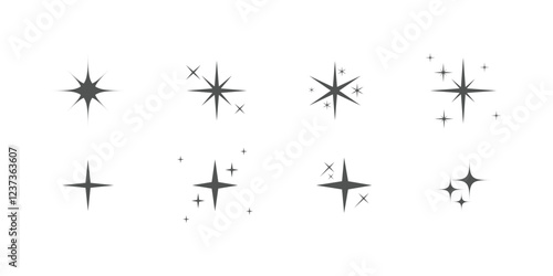 sparkle star icon, star sparkle vectors, Shining sparkle icon, Blink twinkle, sunburst star shapes collection. Abstract magic light flare, vector stars icon templates pack isolated on white background
